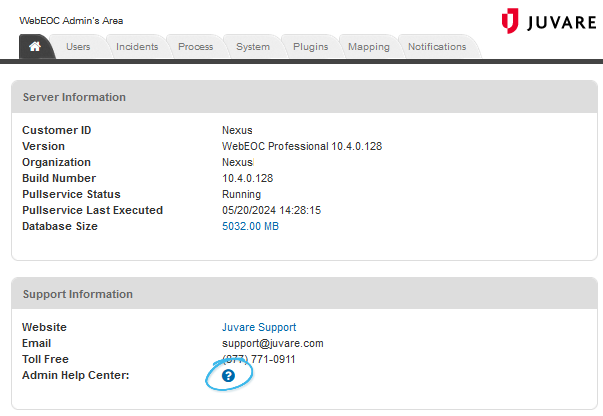 Admin Area Help Icon 