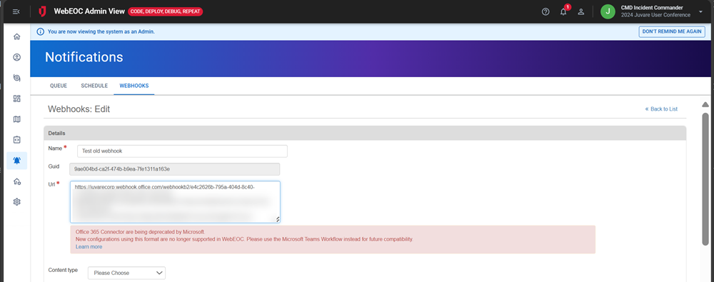 Wrong URL format for webhook error message