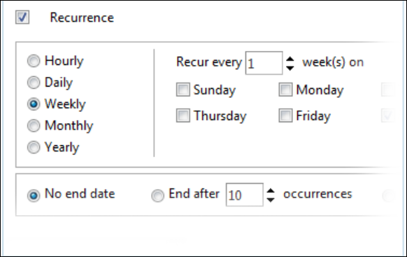 Click image to enlarge Setting recurrence