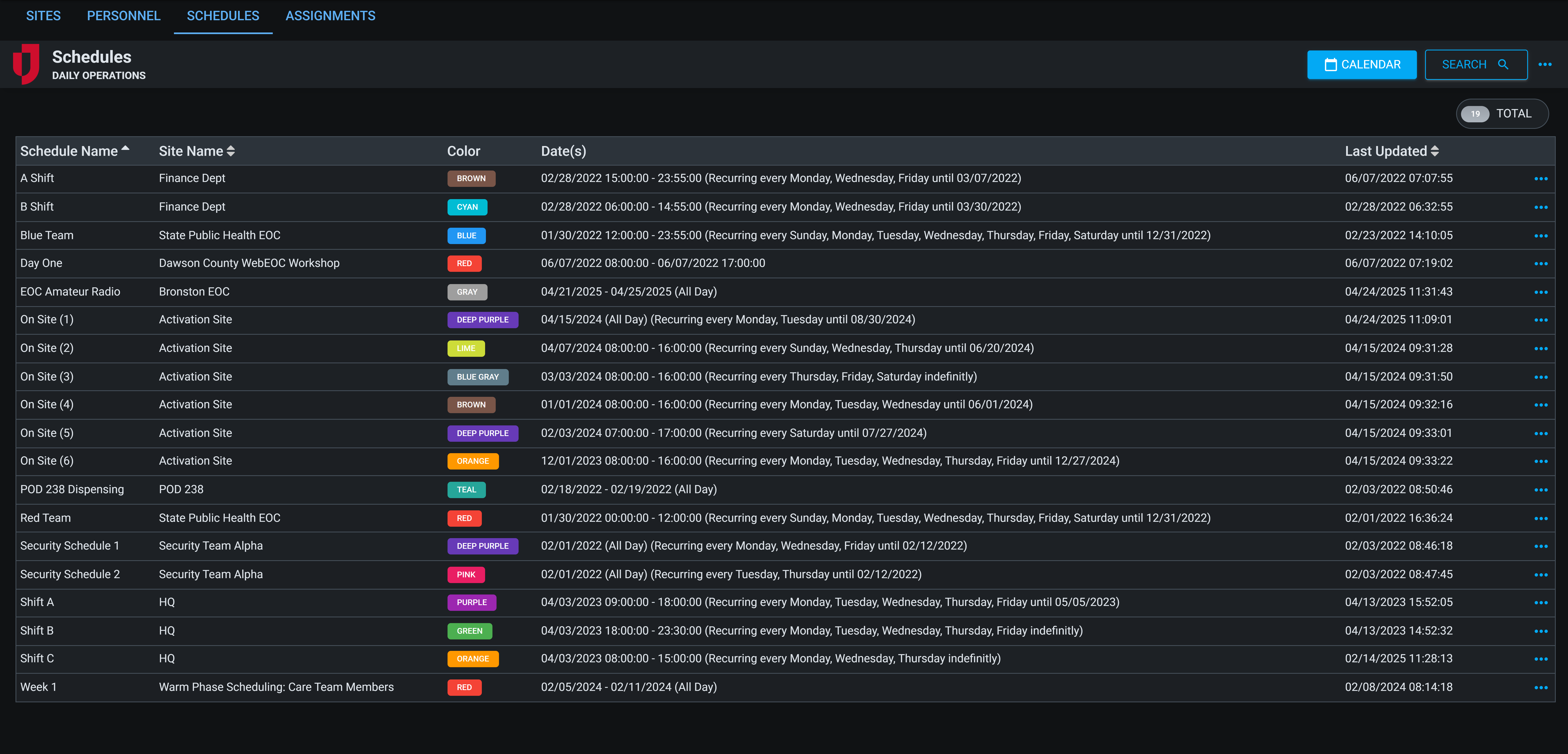 Personnel Staffing Schedules Dark Mode