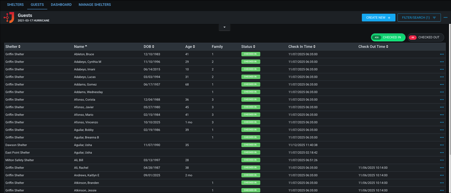 Click image to enlarge Shelters list dark mode