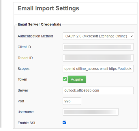 ECM Email Importer email import settings