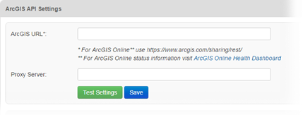 ArcGIS Extension API Settings tab