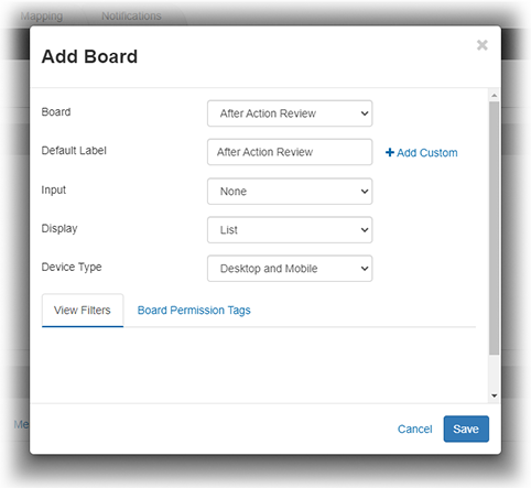 WebEOC Add Board Panel Screenshot