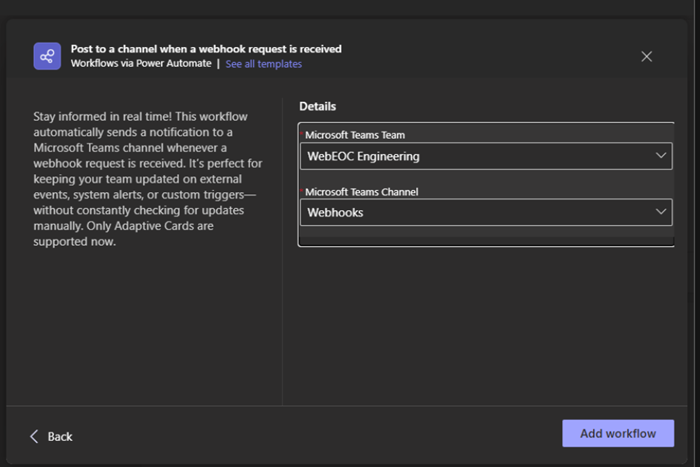 Micfosoft Teams add workflow
