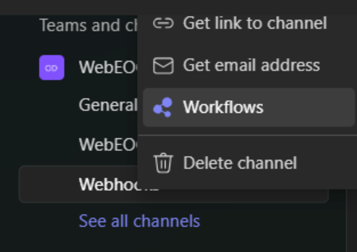 Micrrosoft Teams select workflows
