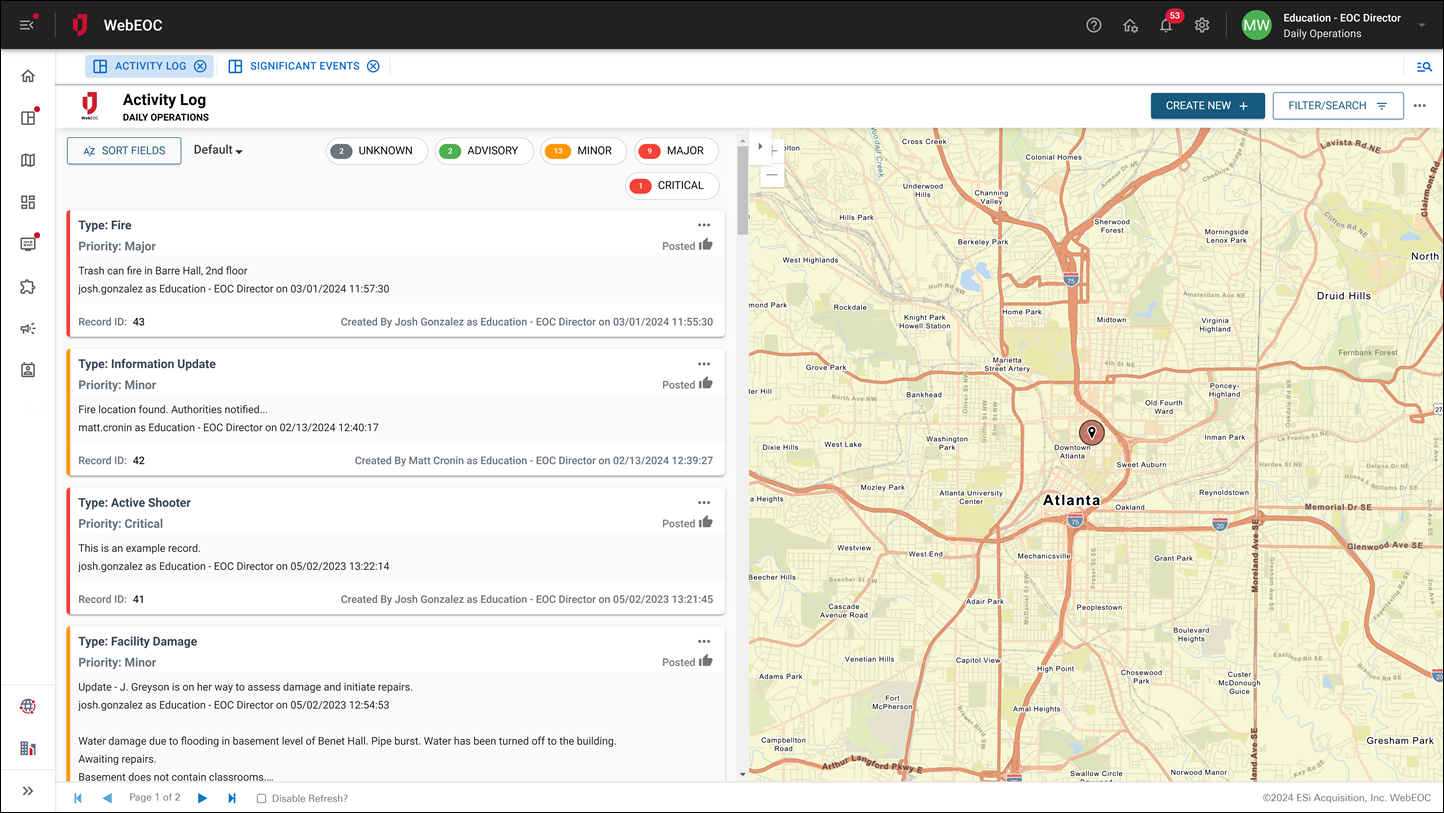 Education Event Reporting with Map
