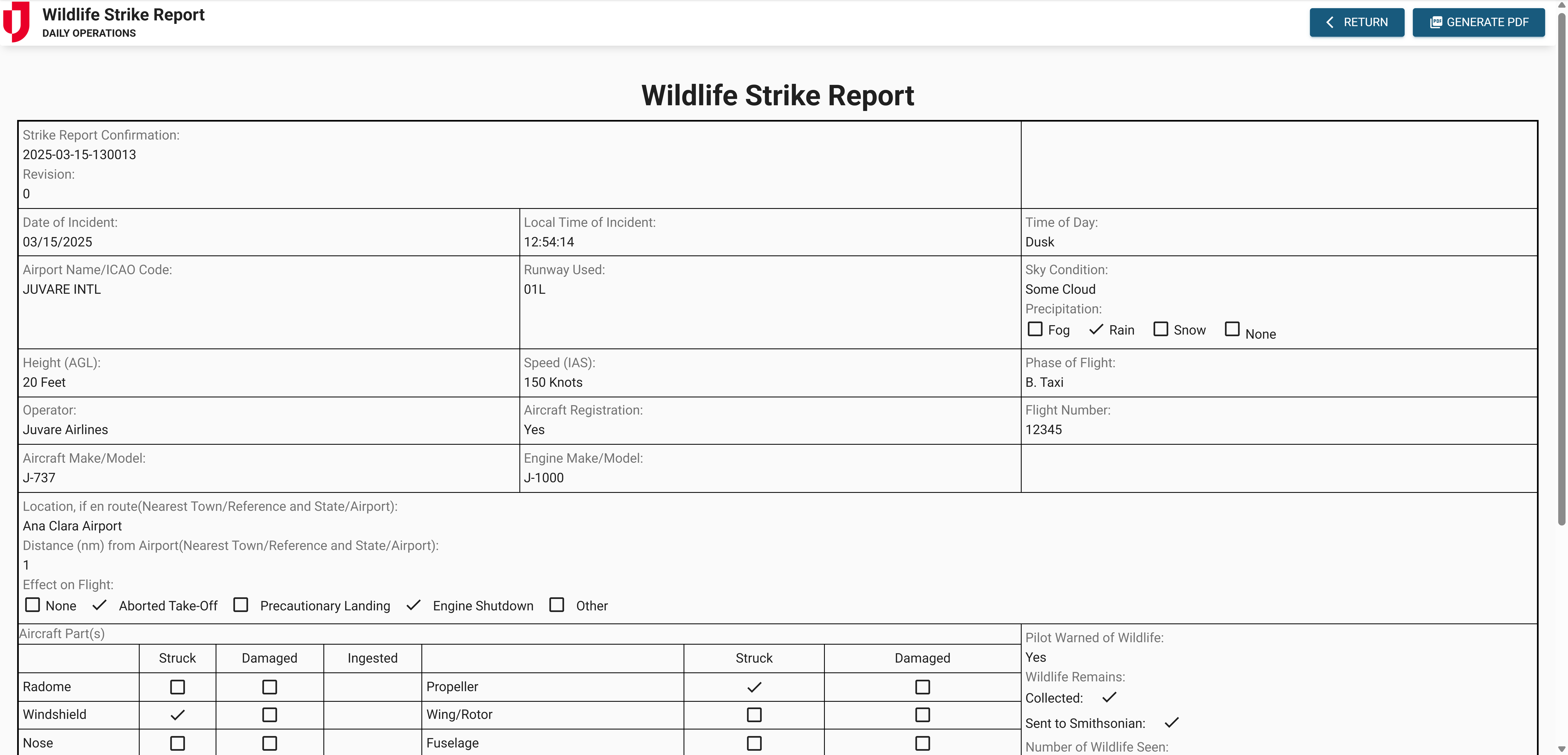 FAA Wildlife Strike Report