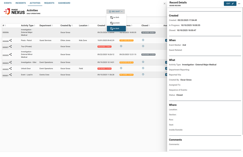 Event Ops - Activities List