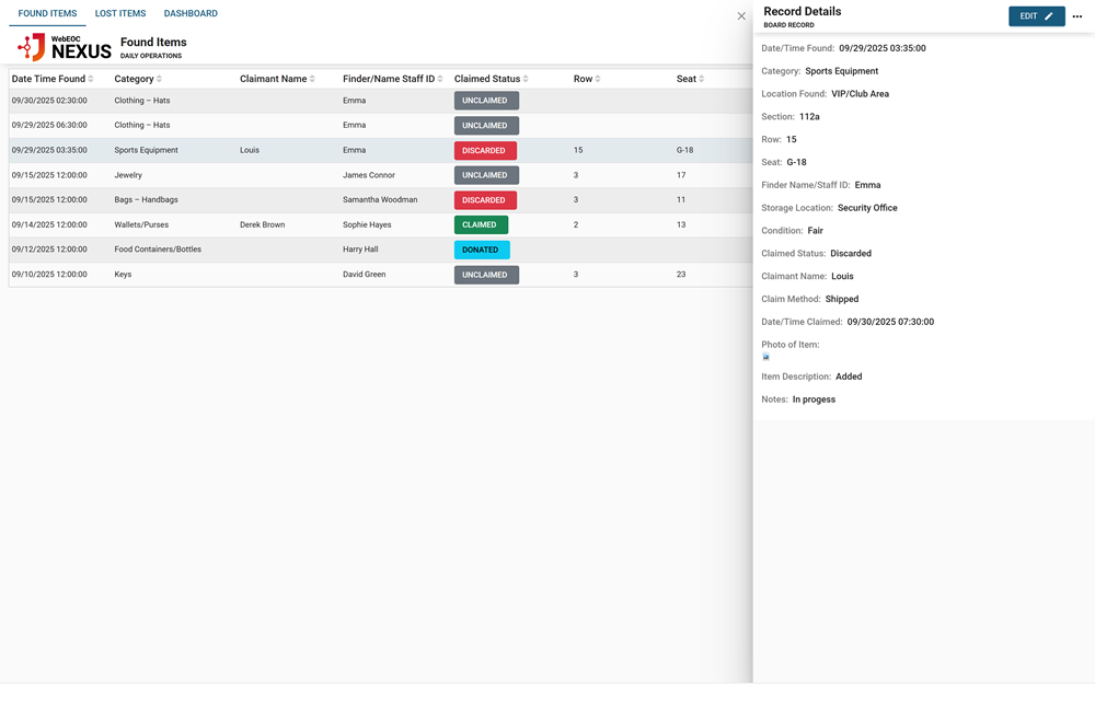 Lost and Found - Found Items List