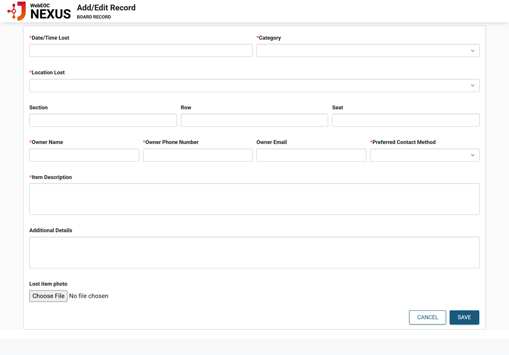 Lost and Found - Lost Item Input