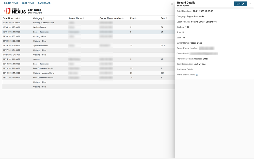 Lost and Found - Lost Item List