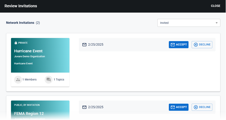 Review Invitations Window