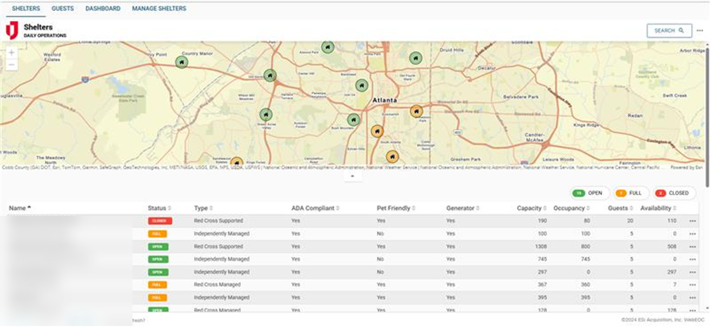 Shelters with Registration map