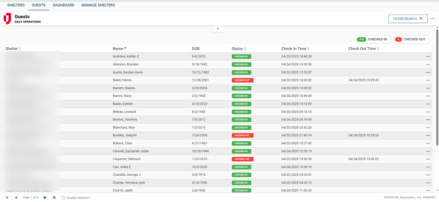Shelters with Registration guests