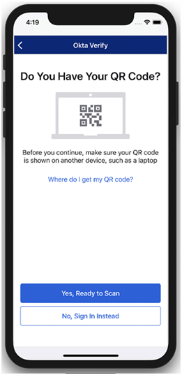 A screenshot of the Okta Verify Do You Have Your QR Code page