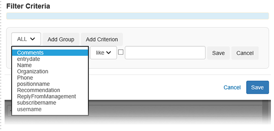 Filter Criteria