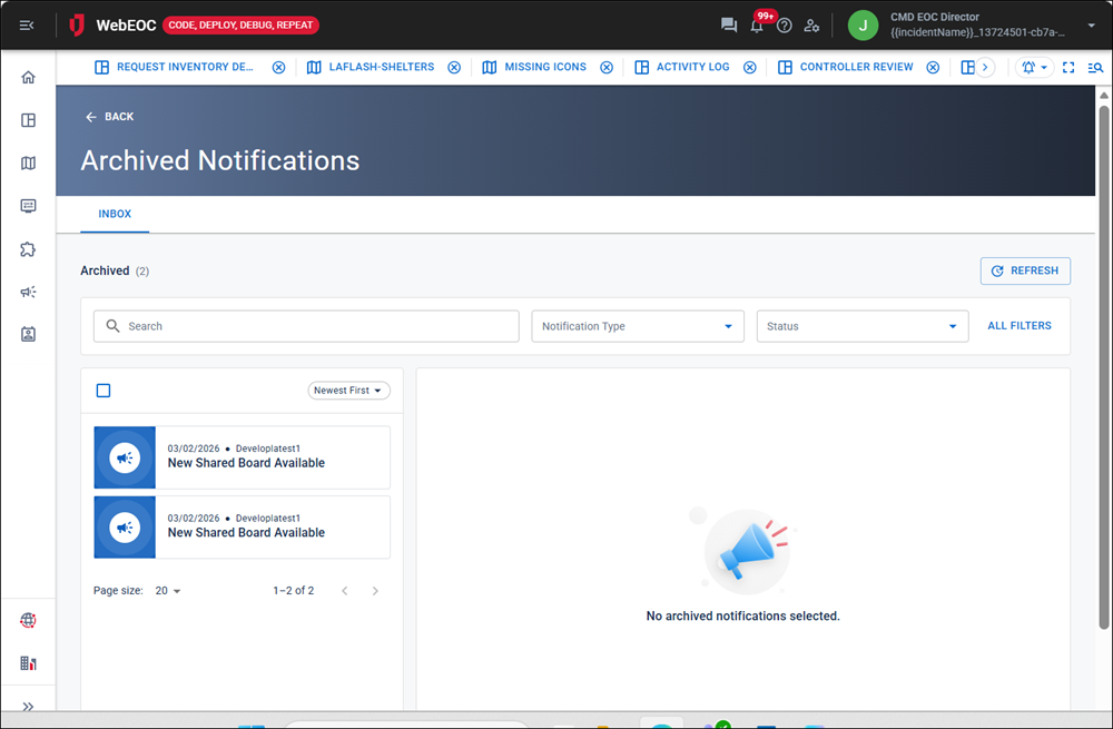 Inbox archived notifications page