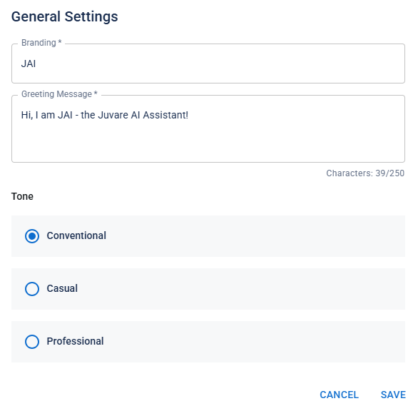 JAI general settings dialog JAI general settings dialog