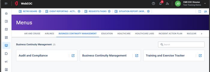 Menus landing pages