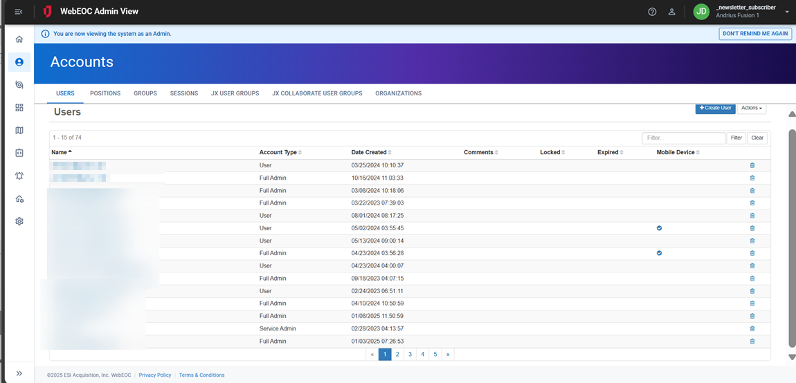 Accounts page