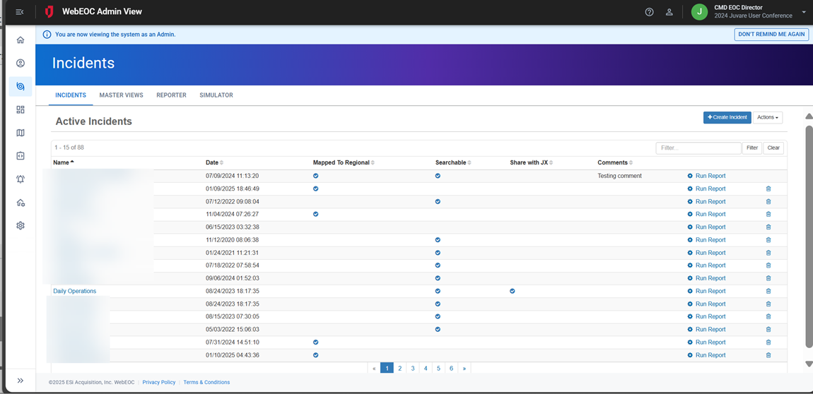 Incidents page