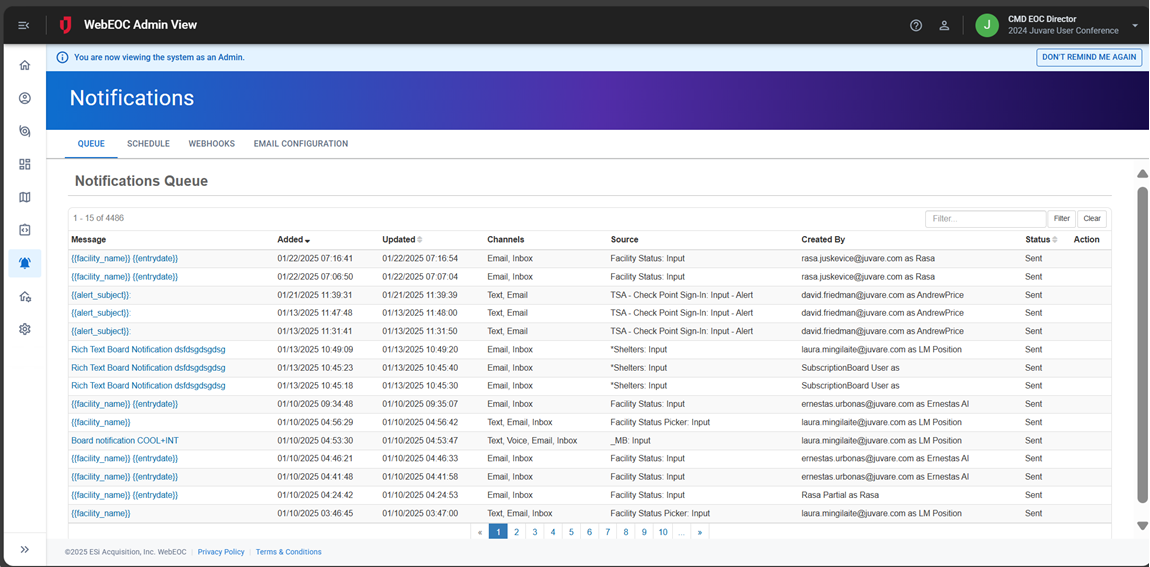 Notifications page