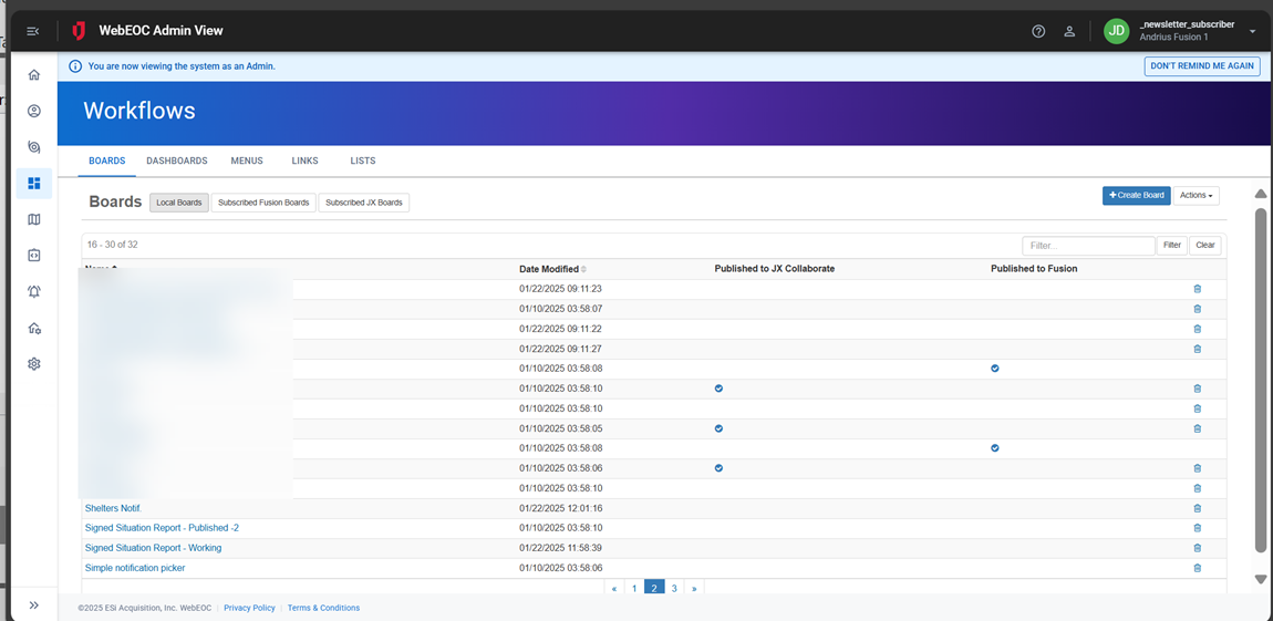 Workflows page