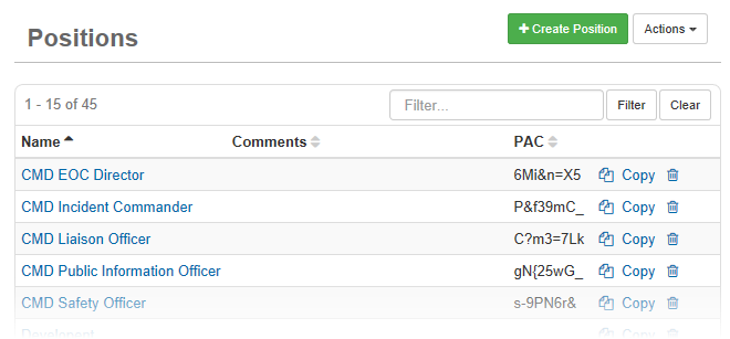 Positions Page