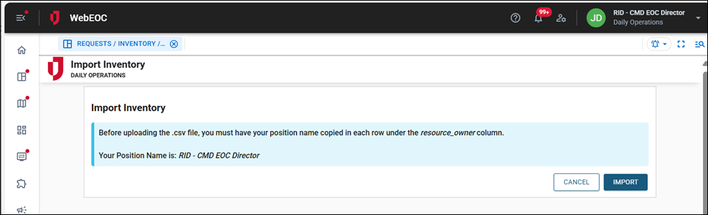Import Inventory page