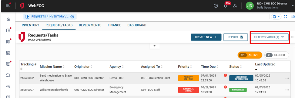 Filter, Search, and View Request/Task Records