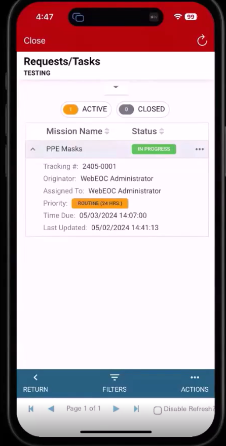 Warehouse Operations Requsts Tasks View details.