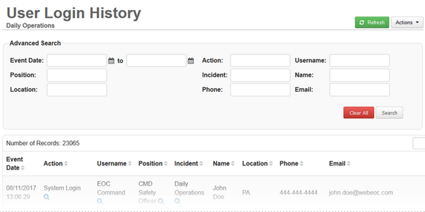 User Login History Page