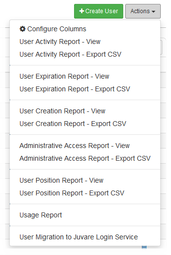 WebEOC Actions Menu