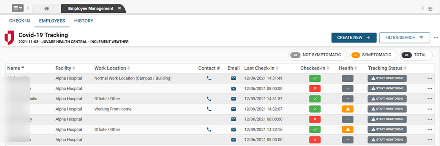 Contract Tracing List