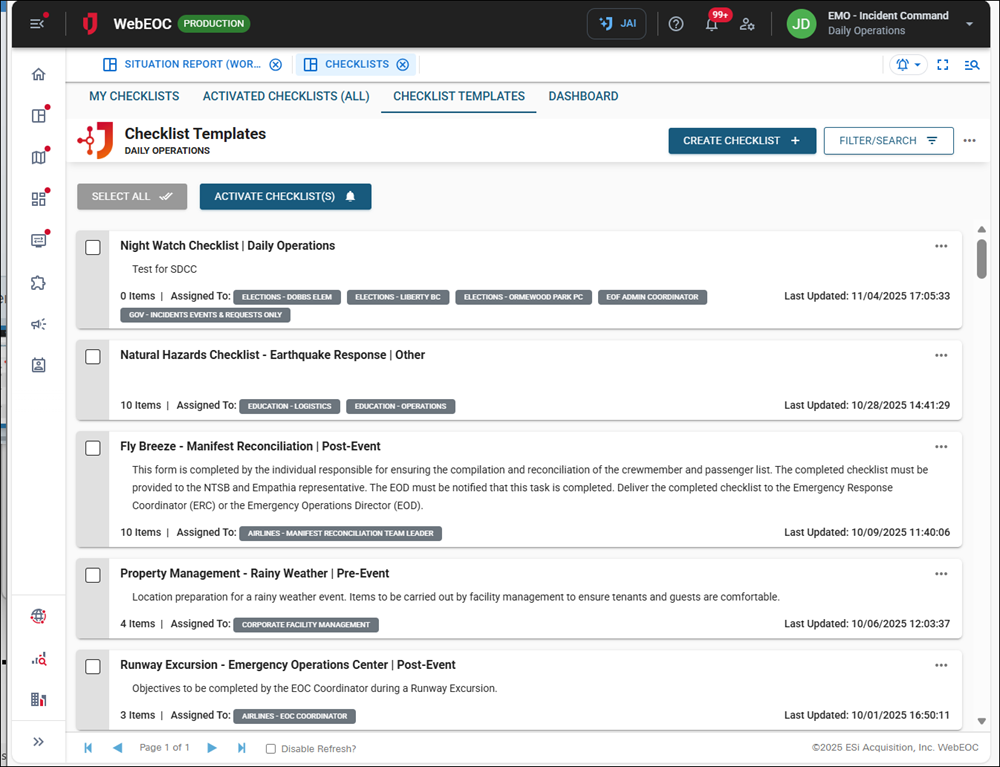 Click image to enlarge Checklist Templates tab