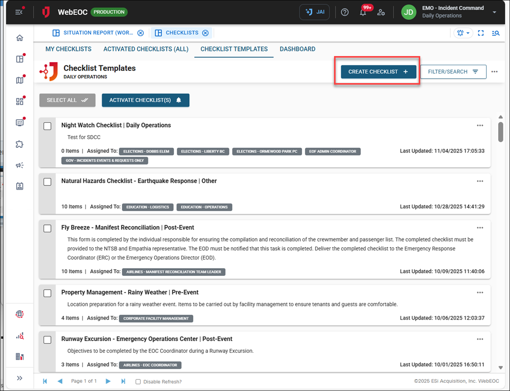 Click image to enlarge Checklist Templates tab Create Checklist button