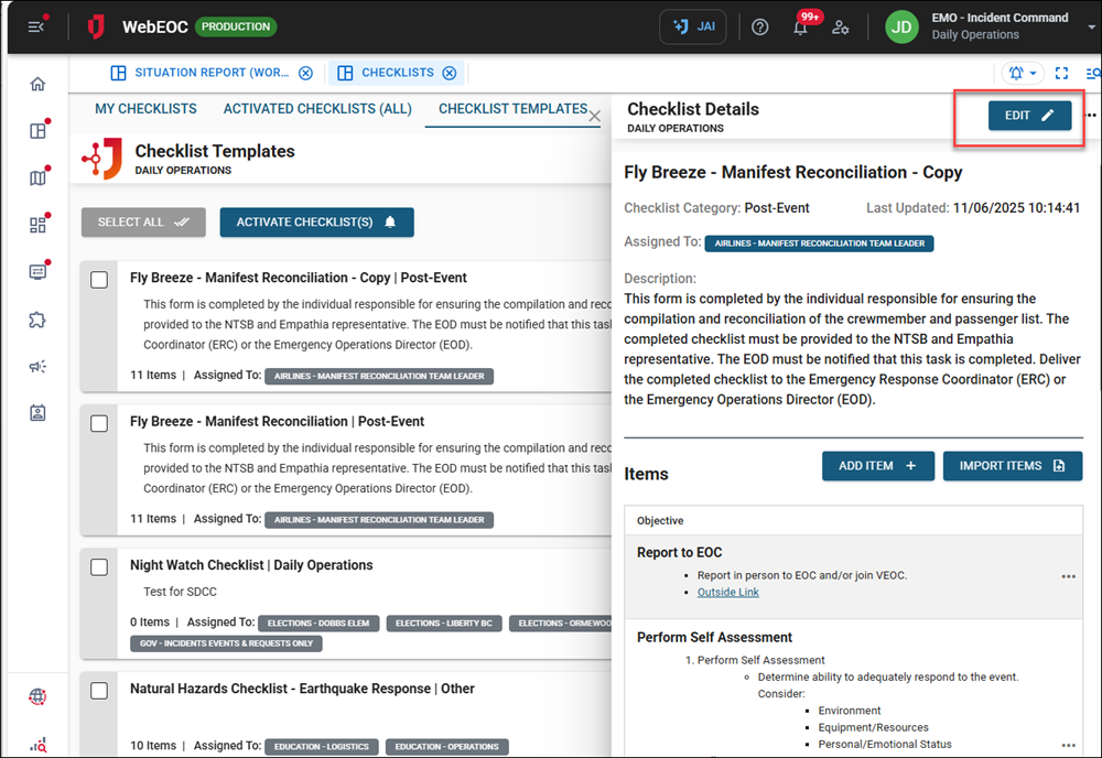 Click image to enlarge Edit a copied checklist