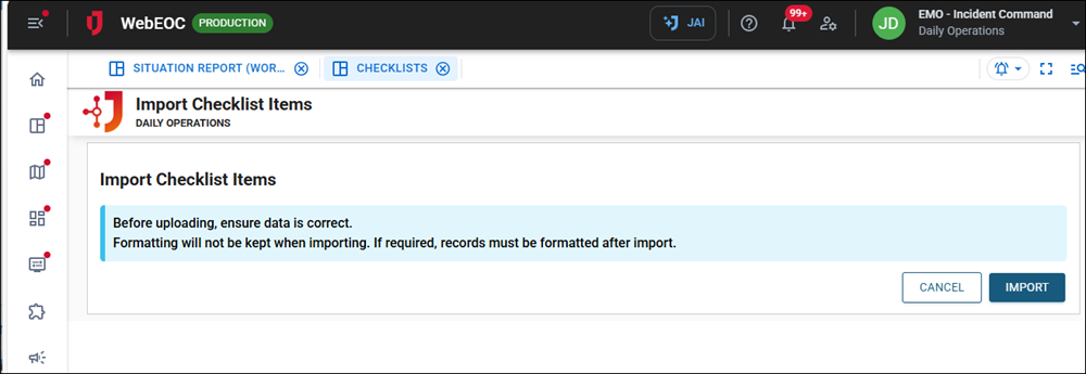 Click image to enlarge Import Checklist Items