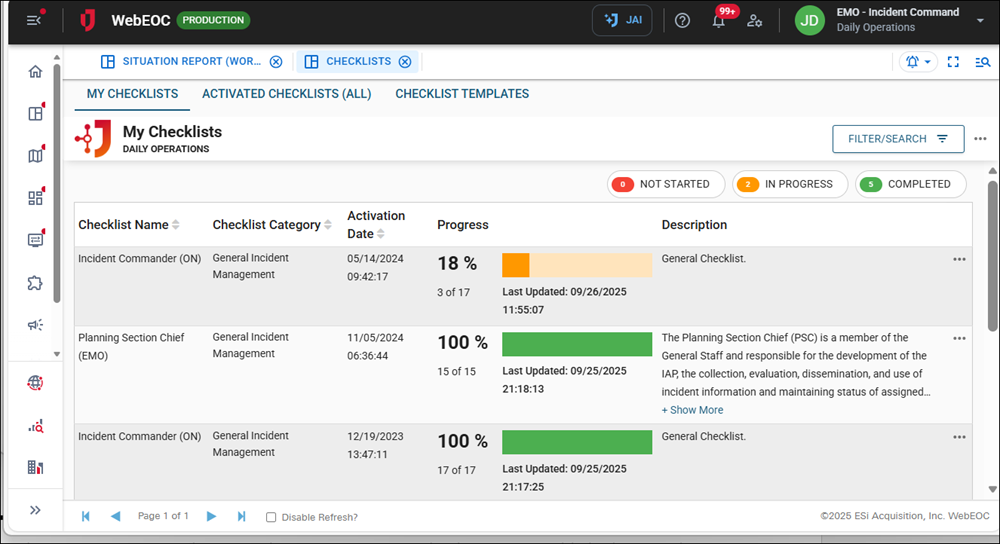 Click image to enlarge My Checklists tab