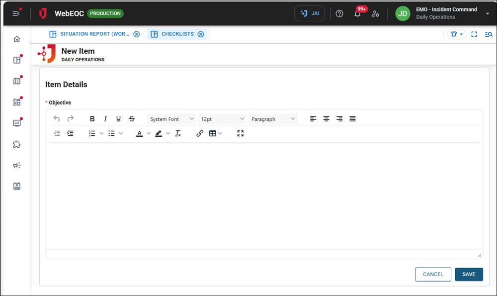 Click image to enlarge New Item page