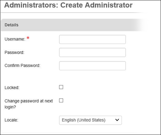Administrators: Create Administror page
