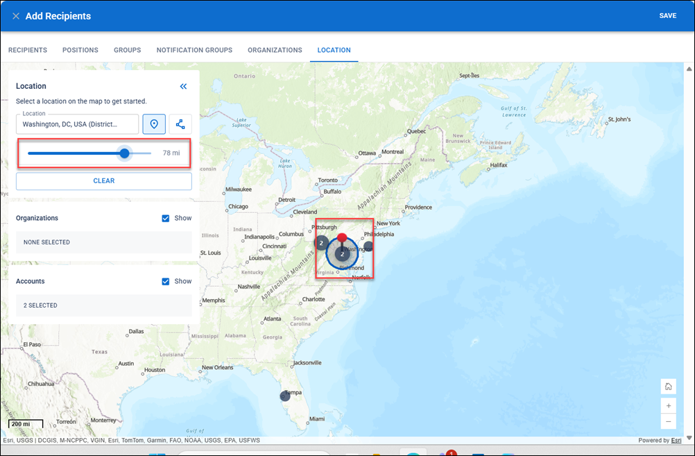 Location tab slider