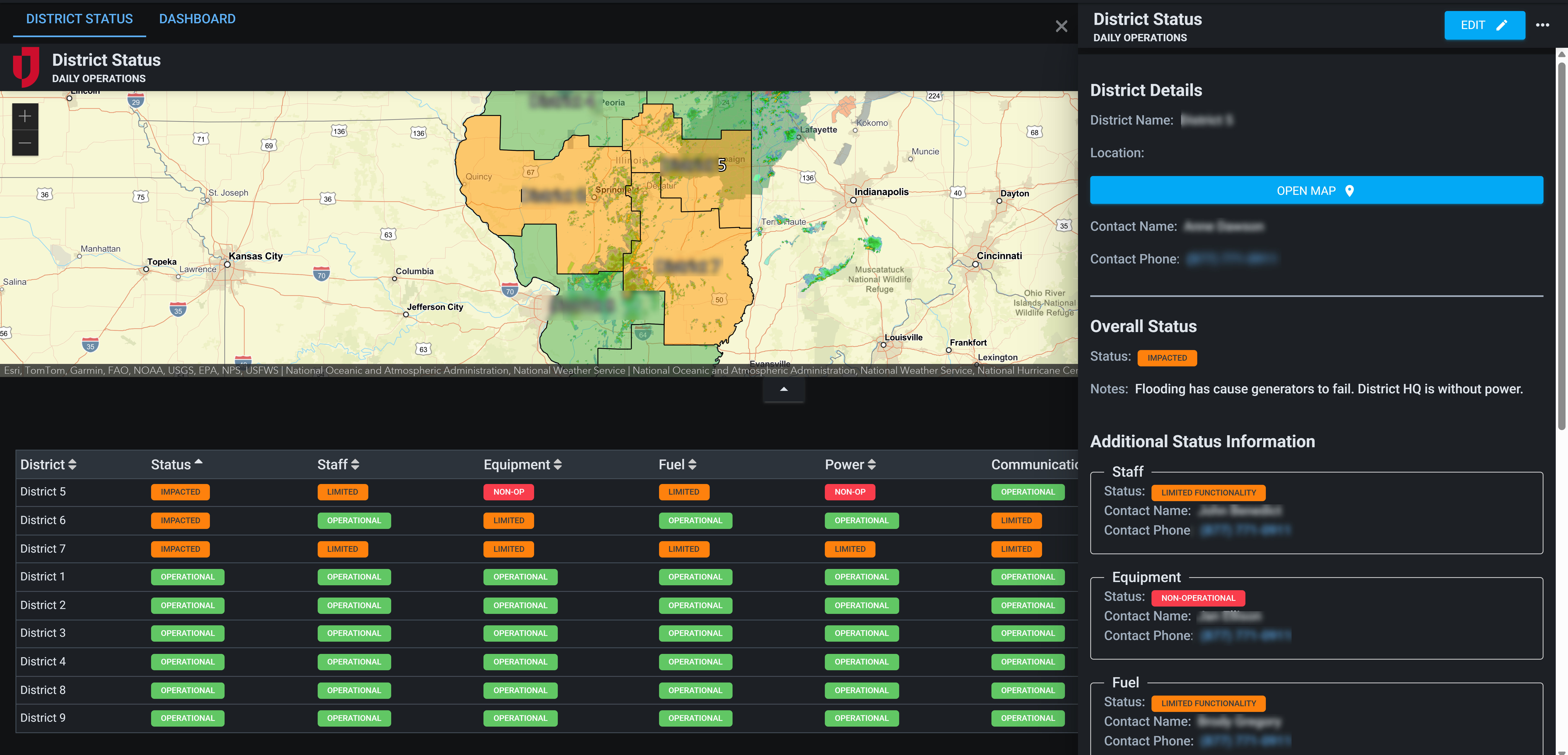 District Status board - Daily Operations - Dark Mode