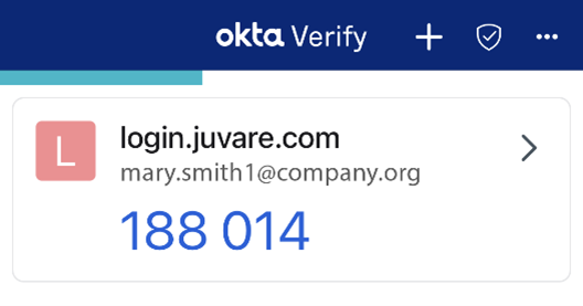 A screenshot of the Okta Verify login code page